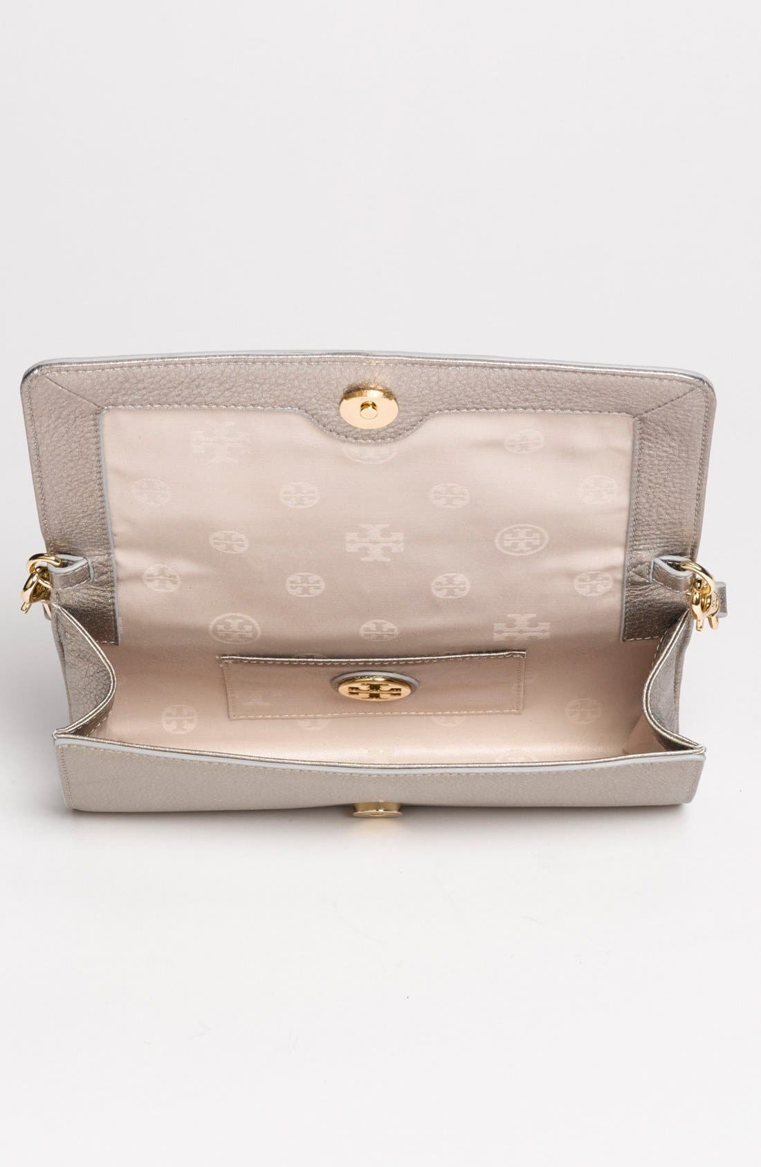 'Thea Bombe' Metallic Leather Clutch, Alternate, color, GUNMETAL