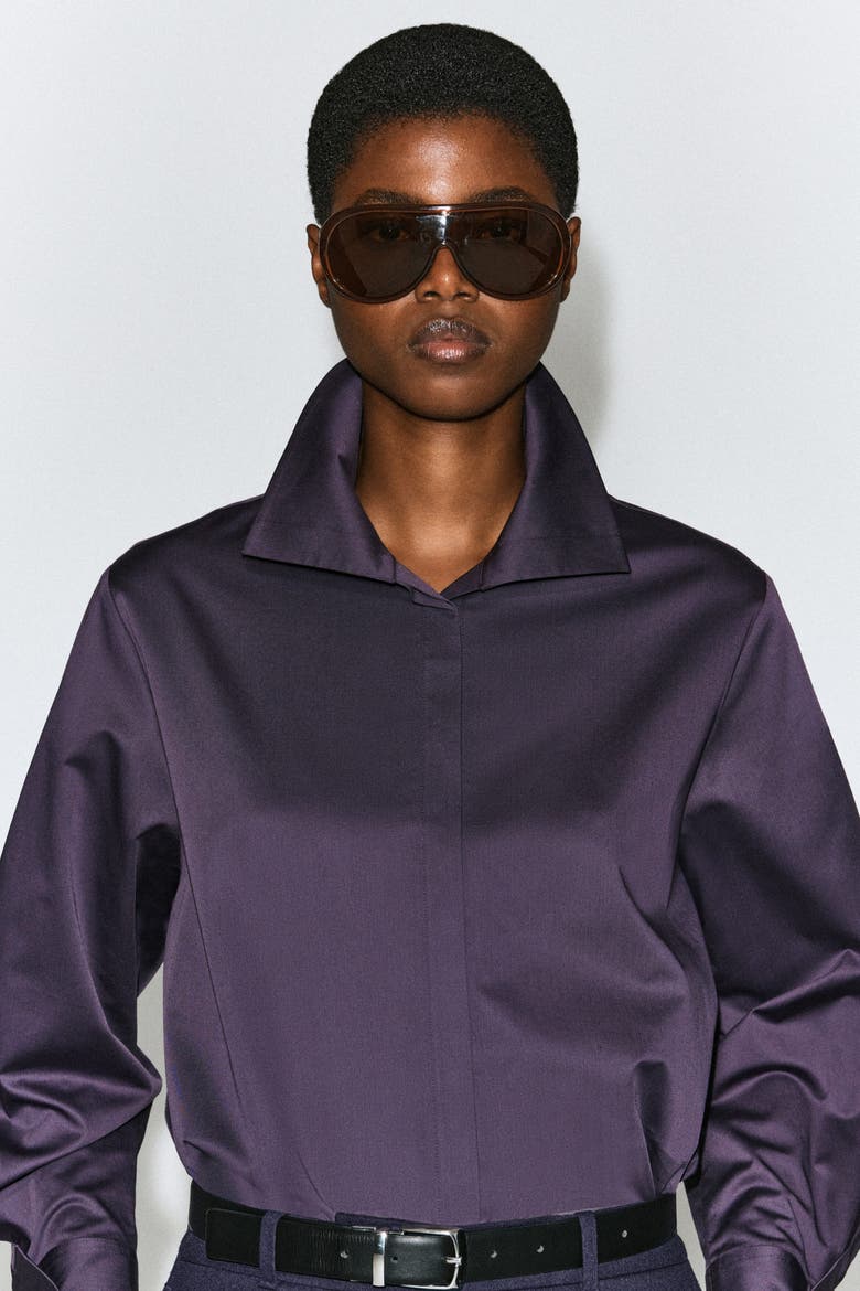 Oversized Folded-Collar Cotton Shirt, Alternate, color, DARK PURPLE