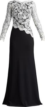 Tadashi Shoji Lace Scroll Crepe Gown