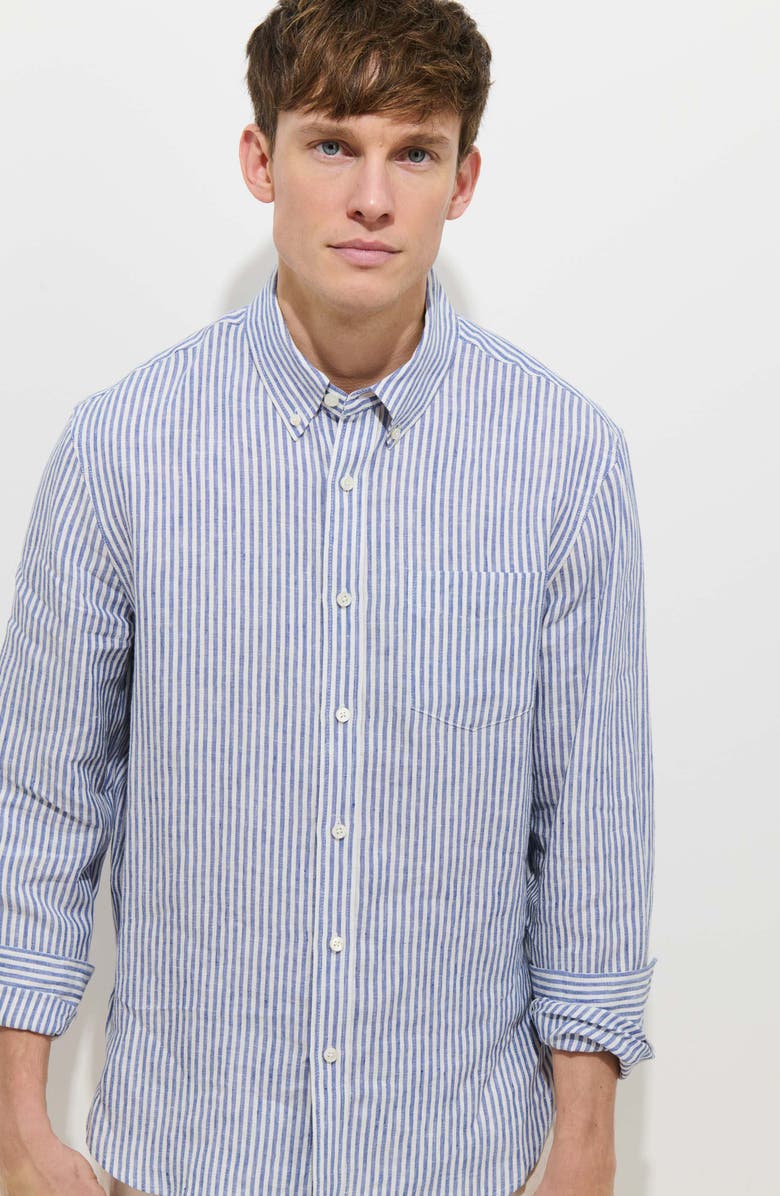 Alex Mill Mill Stripe Linen Button-Down Shirt, Alternate, color, Blue / White