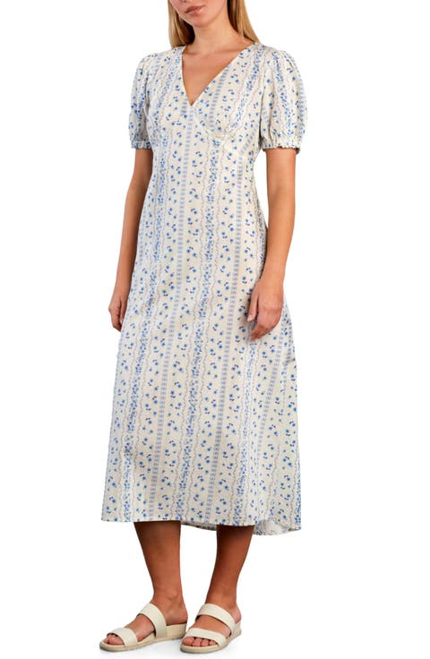 Sunbeam Print Puff Sleeve Midi Dress
