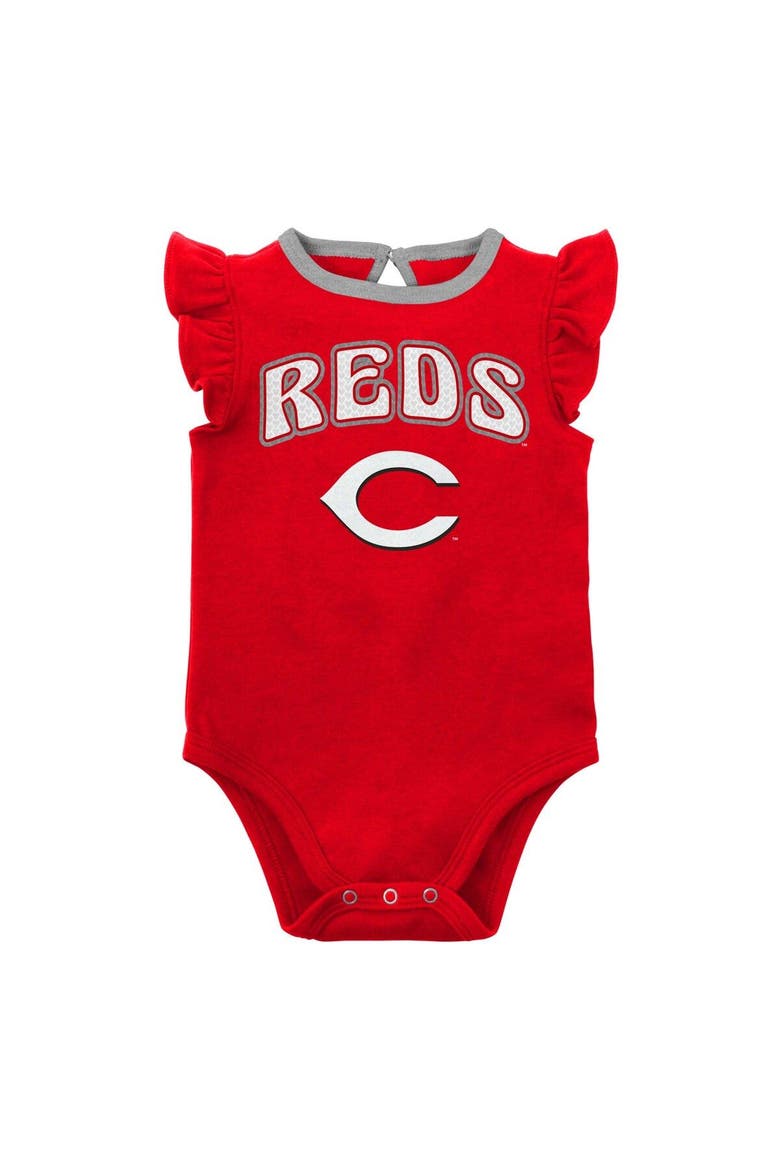 Girls Newborn & Infant Red/Heather Gray Cincinnati Reds Little Fan Two-Pack Bodysuit Set, Alternate, color, Red