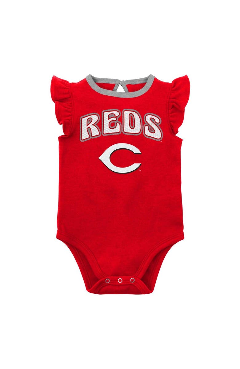 Outerstuff Girls Newborn & Infant Red/Heather Gray Cincinnati Reds Little Fan Two-Pack Bodysuit Set, Alternate, color, Red