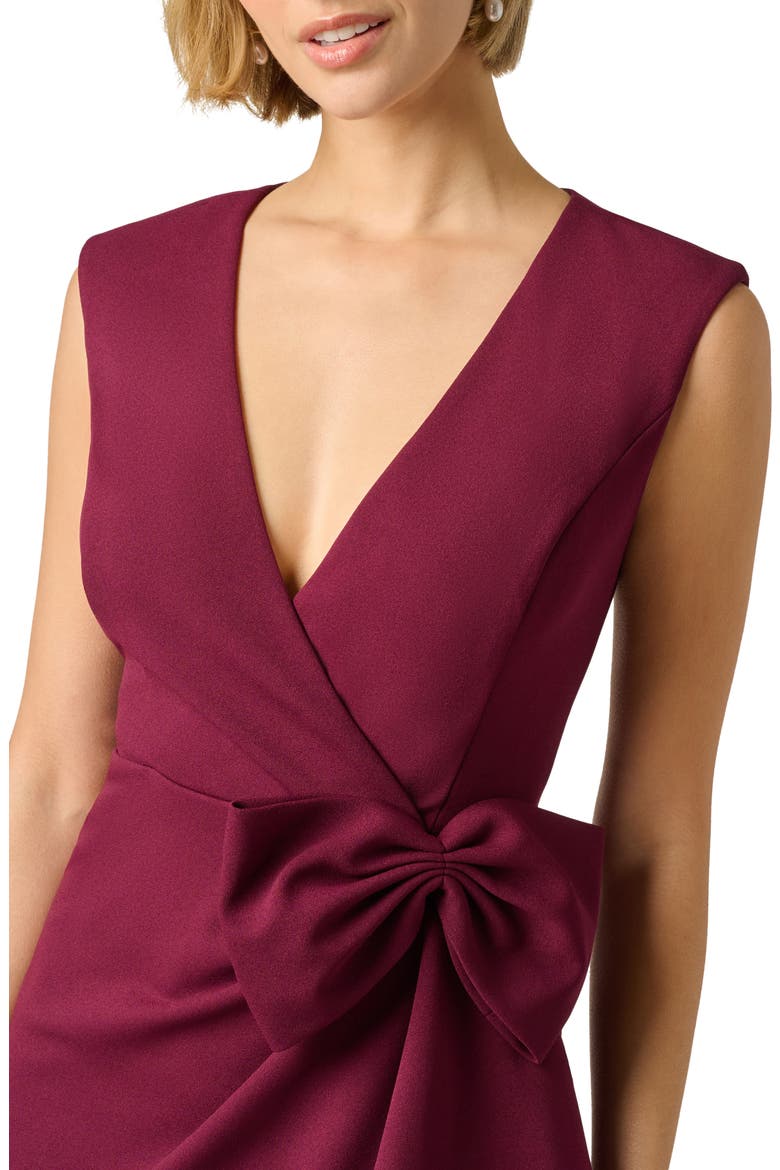 Sleeveless Bow Crepe Sheath Dress, Alternate, color, CABERNET