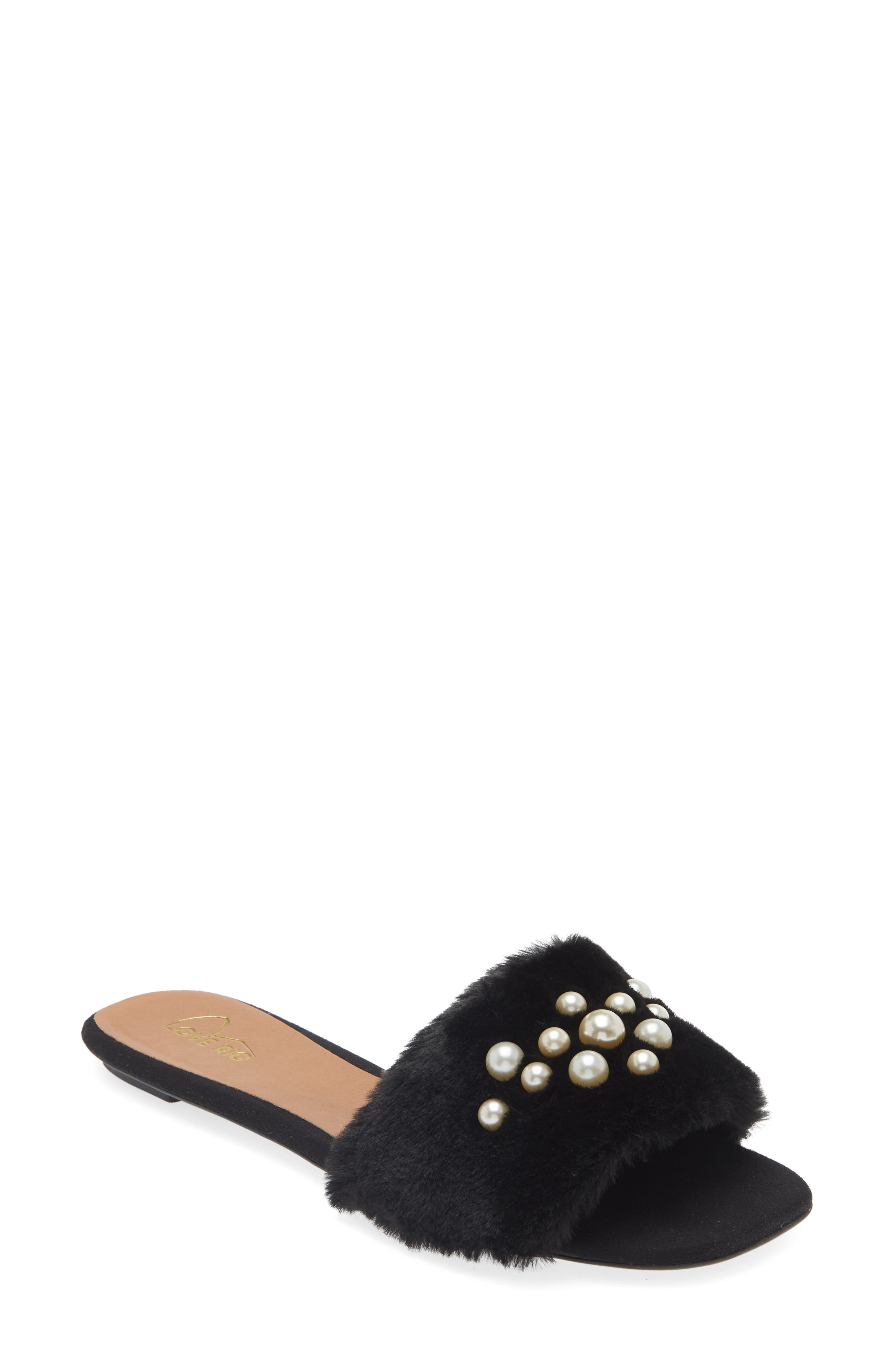Love Rio Petra Embellished Faux Fur Slide Sandal (Women) | Nordstromrack
