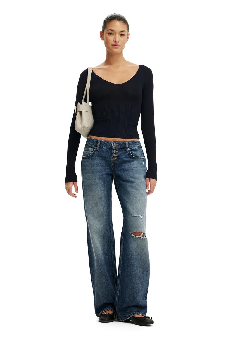 Women's Close Knit V-Neck Top, Alternate, color, Navy