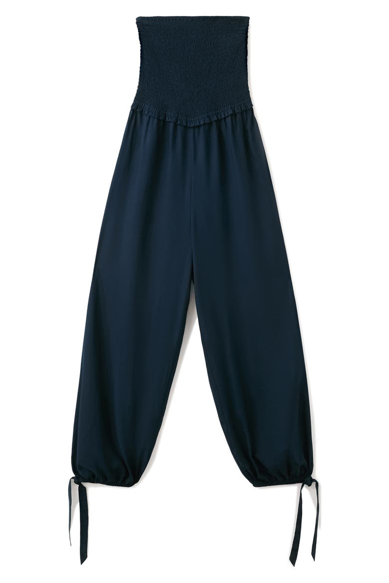 Smocked Strapless Jumpsuit, Alternate, color, NAVY