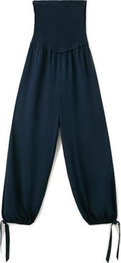 MANGO TEEN Smocked Strapless Jumpsuit