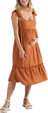 Cache Coeur Melody Organic Cotton Gauze Maternity/Nursing Midi Dress