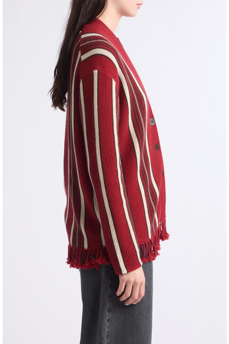 Handloom Striped Cashmere & Wool Cardigan, Alternate, color, CARMINE COMBO