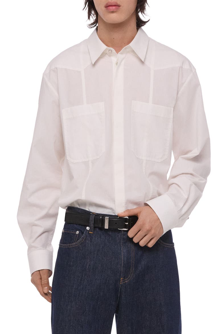 Patch Relaxed Fit Cotton Button-Up Shirt, Main, color, WHITE