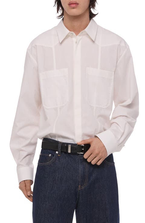Patch Relaxed Fit Cotton Button-Up Shirt