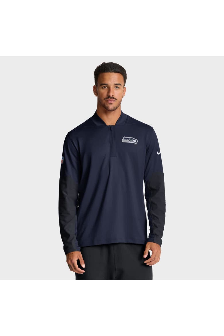 Men's Nike College Navy Seattle Seahawks Sideline Dri-FIT Half-Zip Pullover, Main, color, College Navy