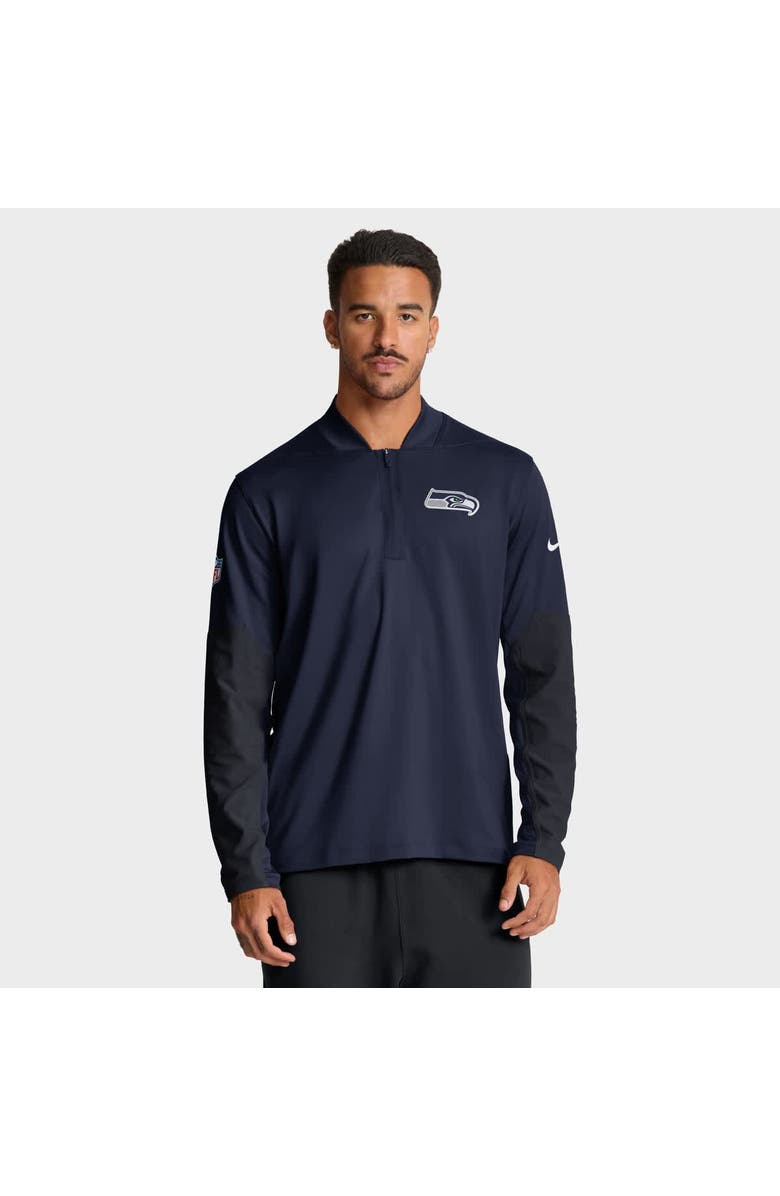 Nike Men's Nike College Navy Seattle Seahawks Sideline Dri-FIT Half-Zip Pullover, Main, color, College Navy
