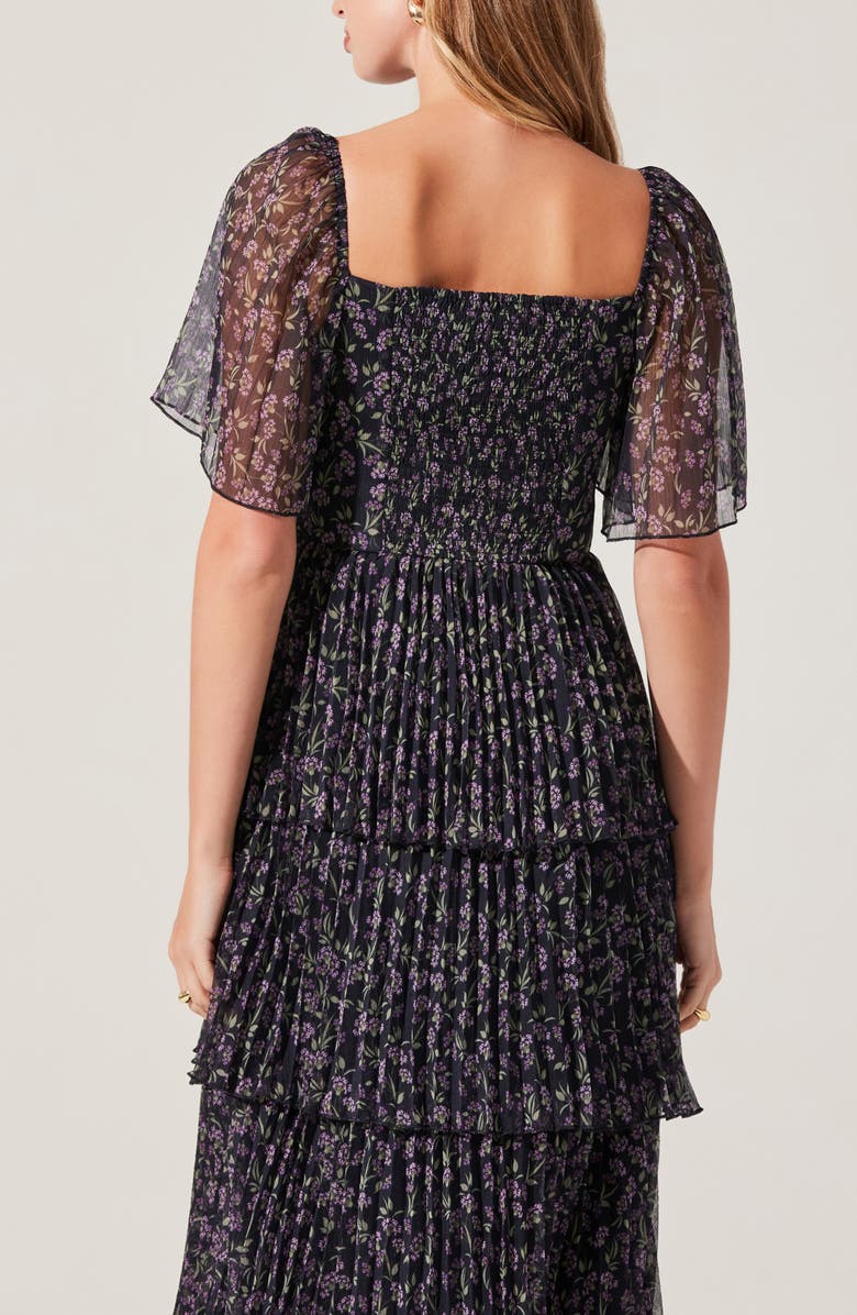 ASTR the Label Gracelynn Floral Short Sleeve Tiered Maxi Dress, Alternate, color, Purple Floral