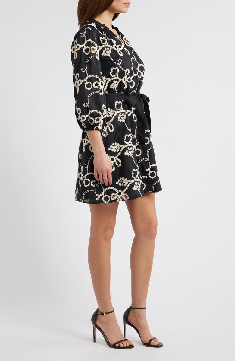 Sam Edelman Robe Embroidered Eyelet Long Sleeve Dress, Alternate, color, Black