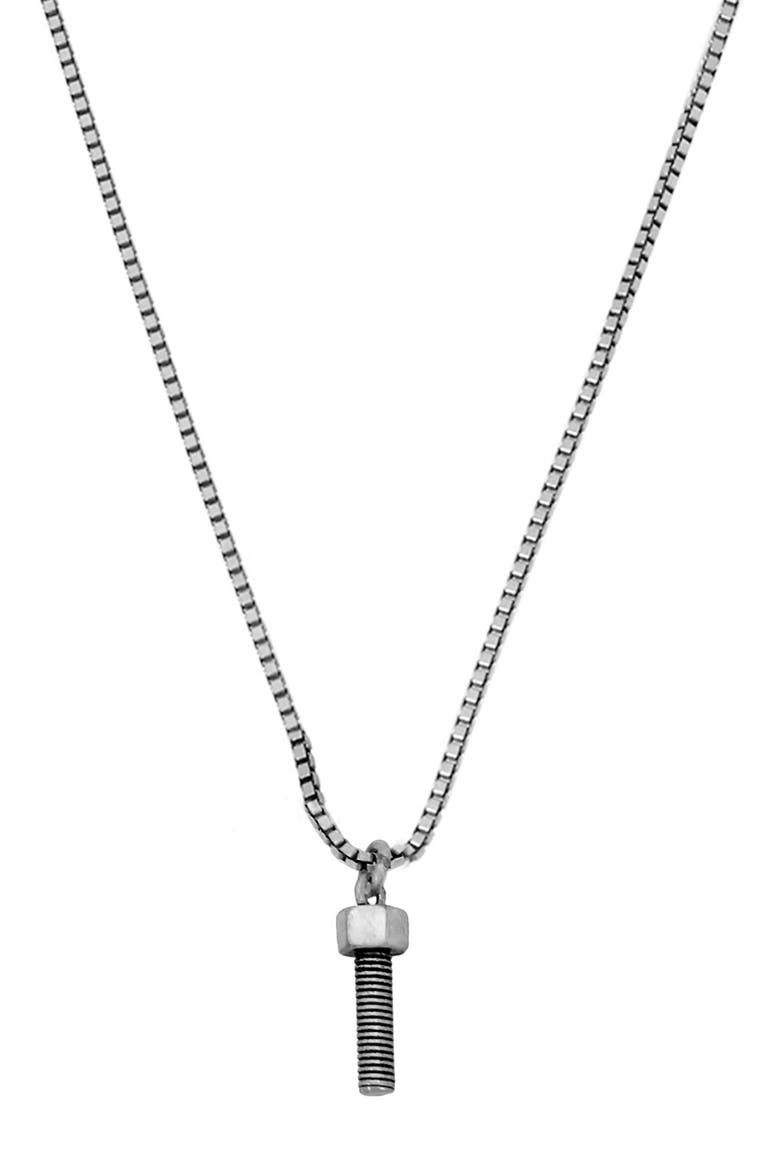 Men's Screw Pendant Necklace, Main, color, RHODIUM