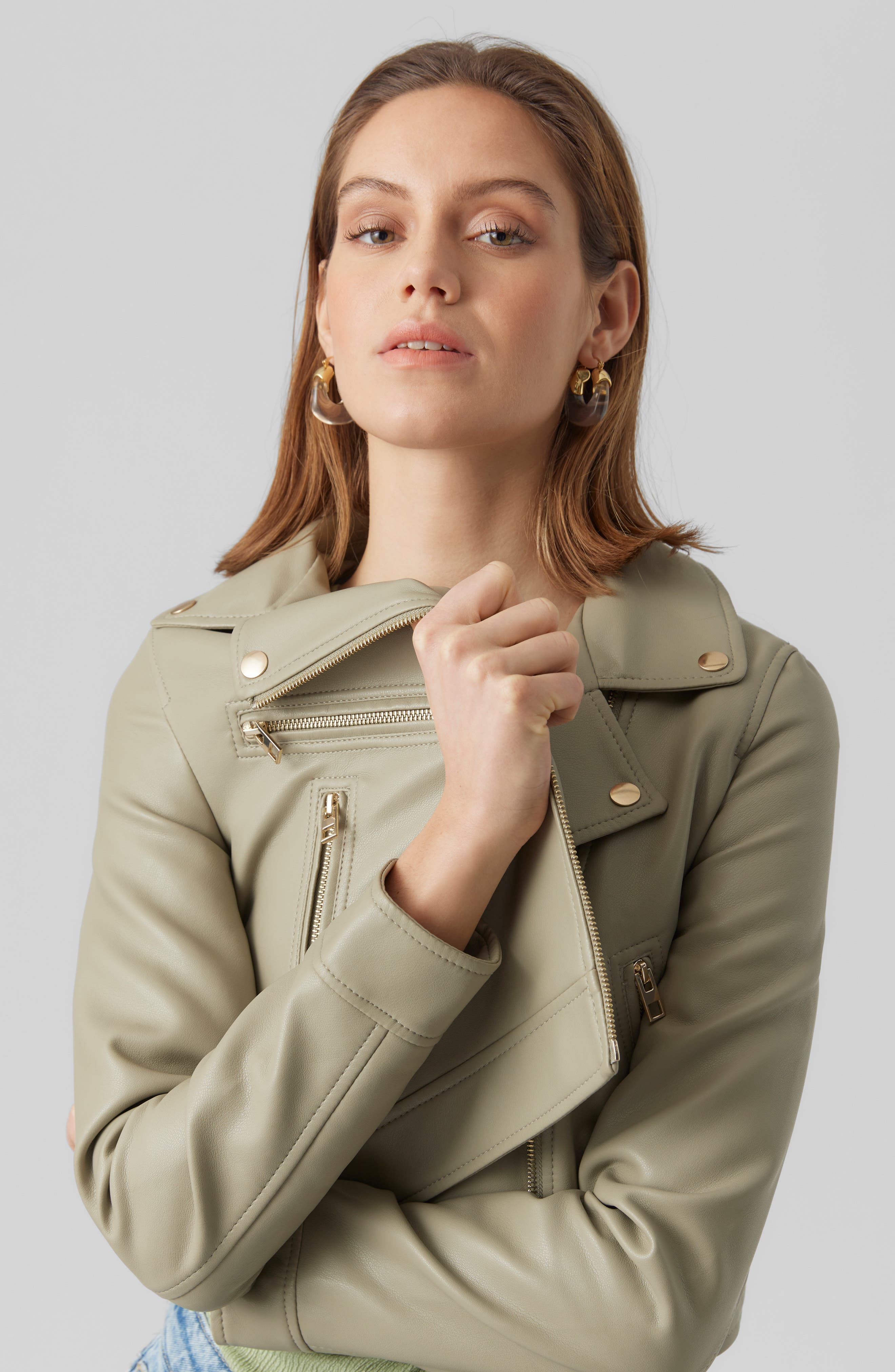 VERO MODA Fine Heida Crop Faux Leather Moto Jacket (Women) | Nordstromrack