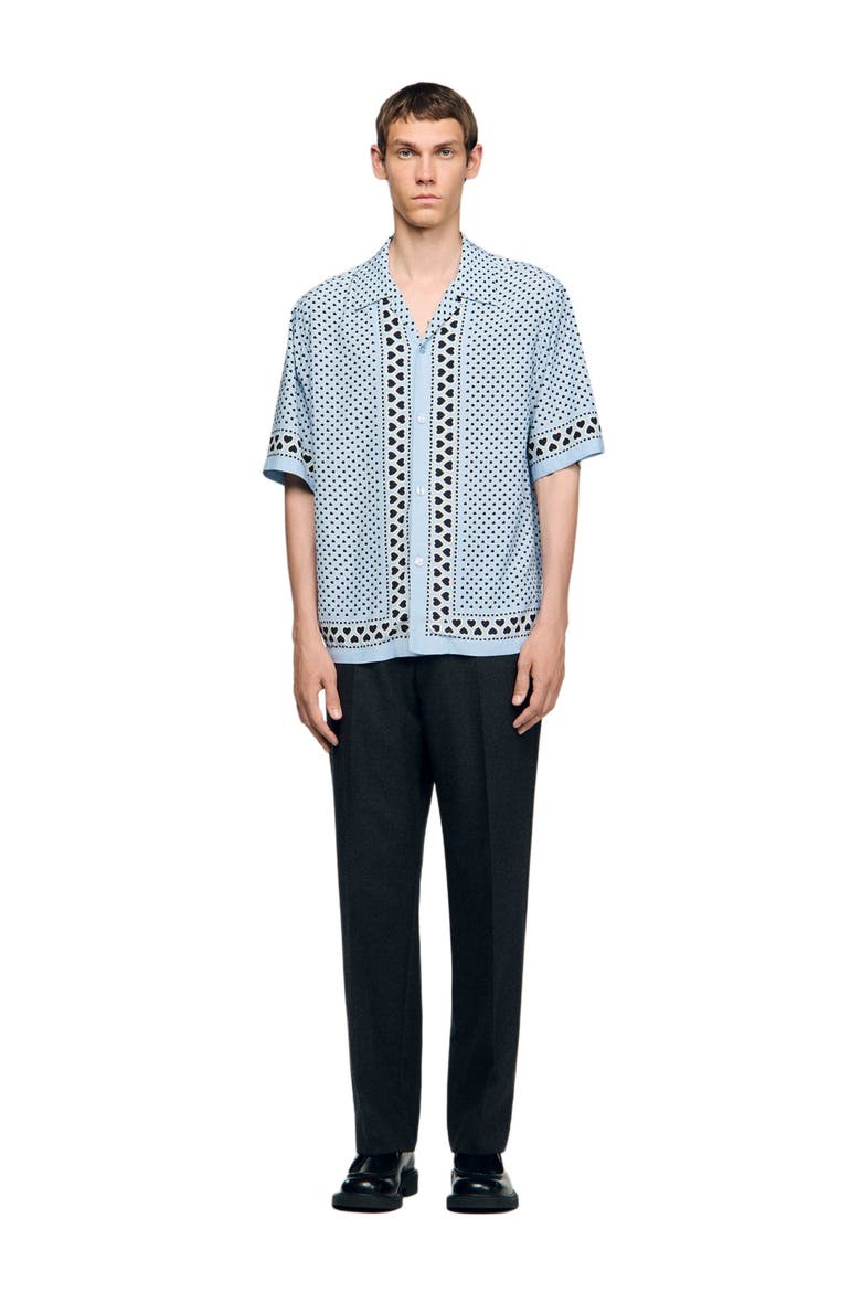 Heart motif flowing shirt, Alternate, color, Sky blue