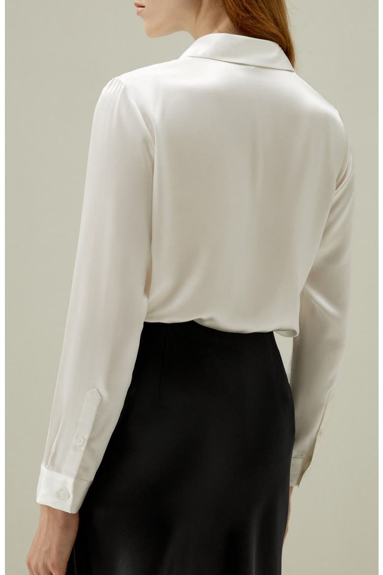 Women's Basic Concealed Placket Silk Shirt, Alternate, color, Natural white