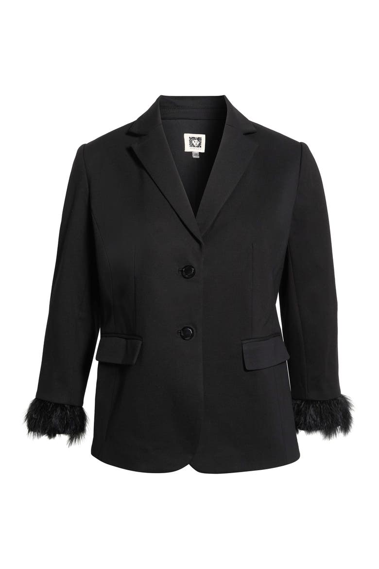 Faux Feather Cuff Two-Button Blazer, Alternate, color, ANNE BLACK