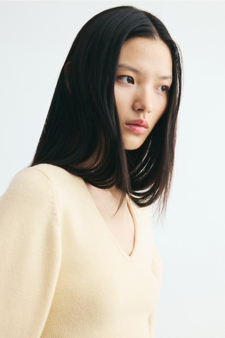 Fine-knit V-neck Sweater, Alternate, color, Light yellow