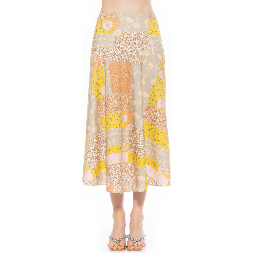Alexia Admor Hadley Stretch Cotton Midi Skirt In Ivory Patch Floral