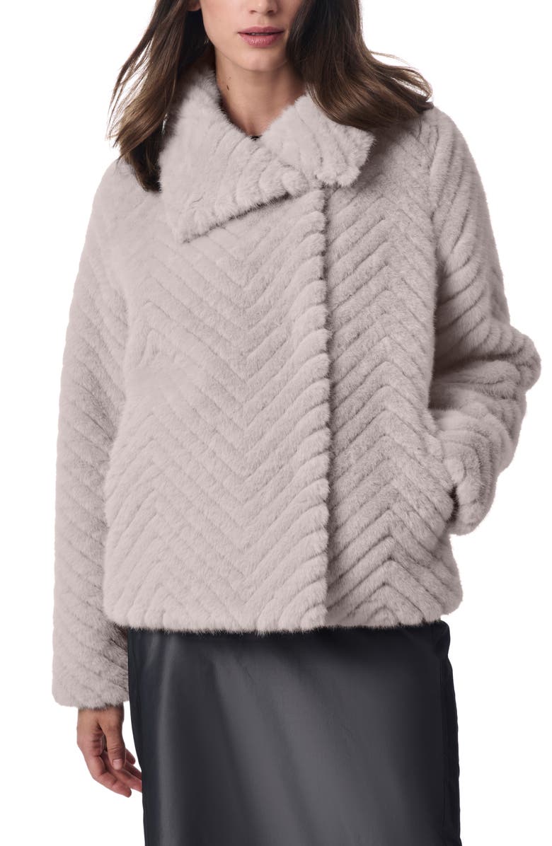 Bernardo Chevron Quilted Faux Fur Jacket, Alternate, color, Grey