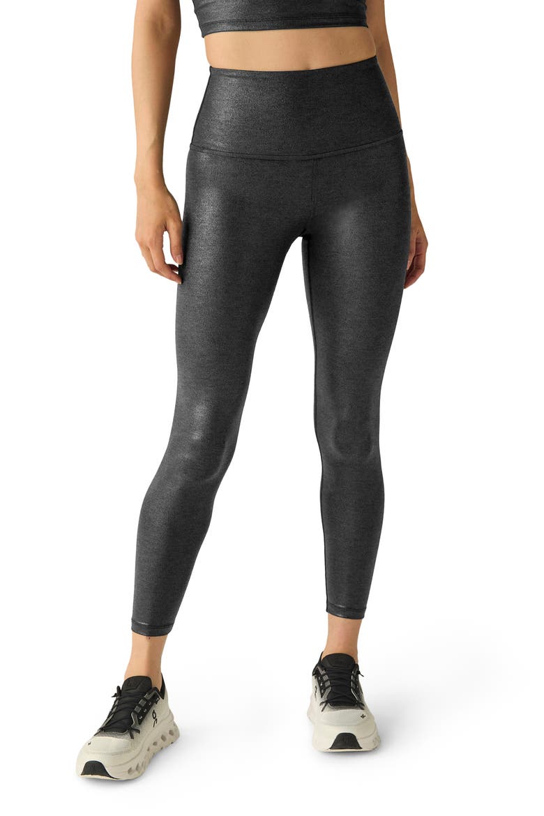 High Waist Rib Midi Leggings, Main, color, BLACK FOIL