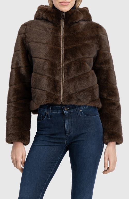 Lyla Grant Fur-free Mink (faux Fur) Hooded Jacket In Brown