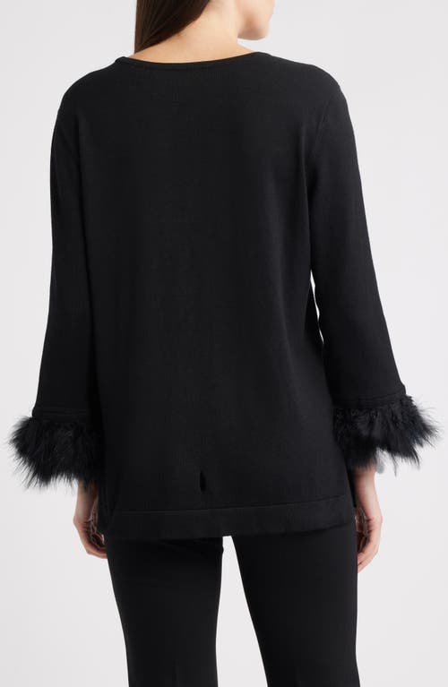 Anne Klein Feather Cuff Long Sleeve Knit Top In Black