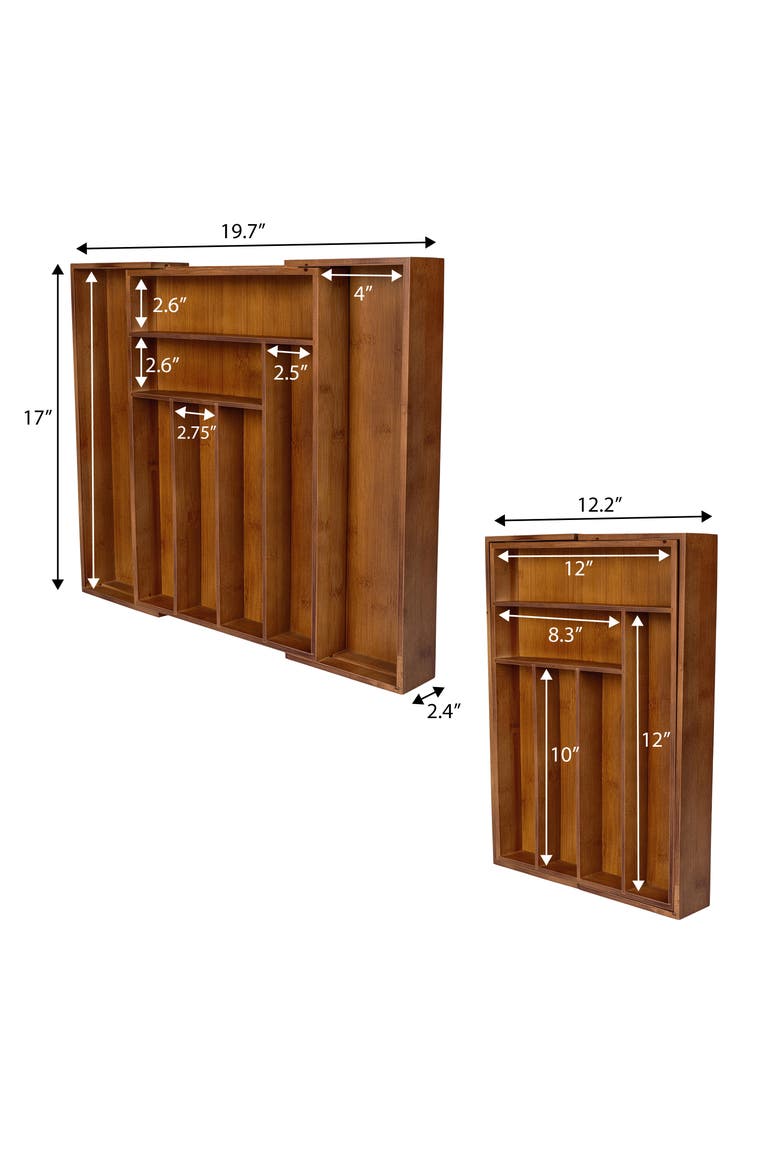 Hudson Modern Farmhouse Handcrafted  Expandable 8-Slot Kitchen Drawer Organizer, Alternate, color, Brown