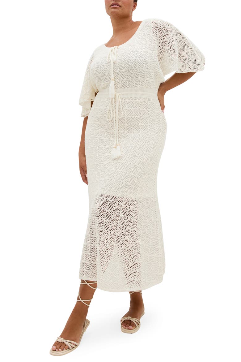 Cassie Open Stitch Dress, Main, color, CREME