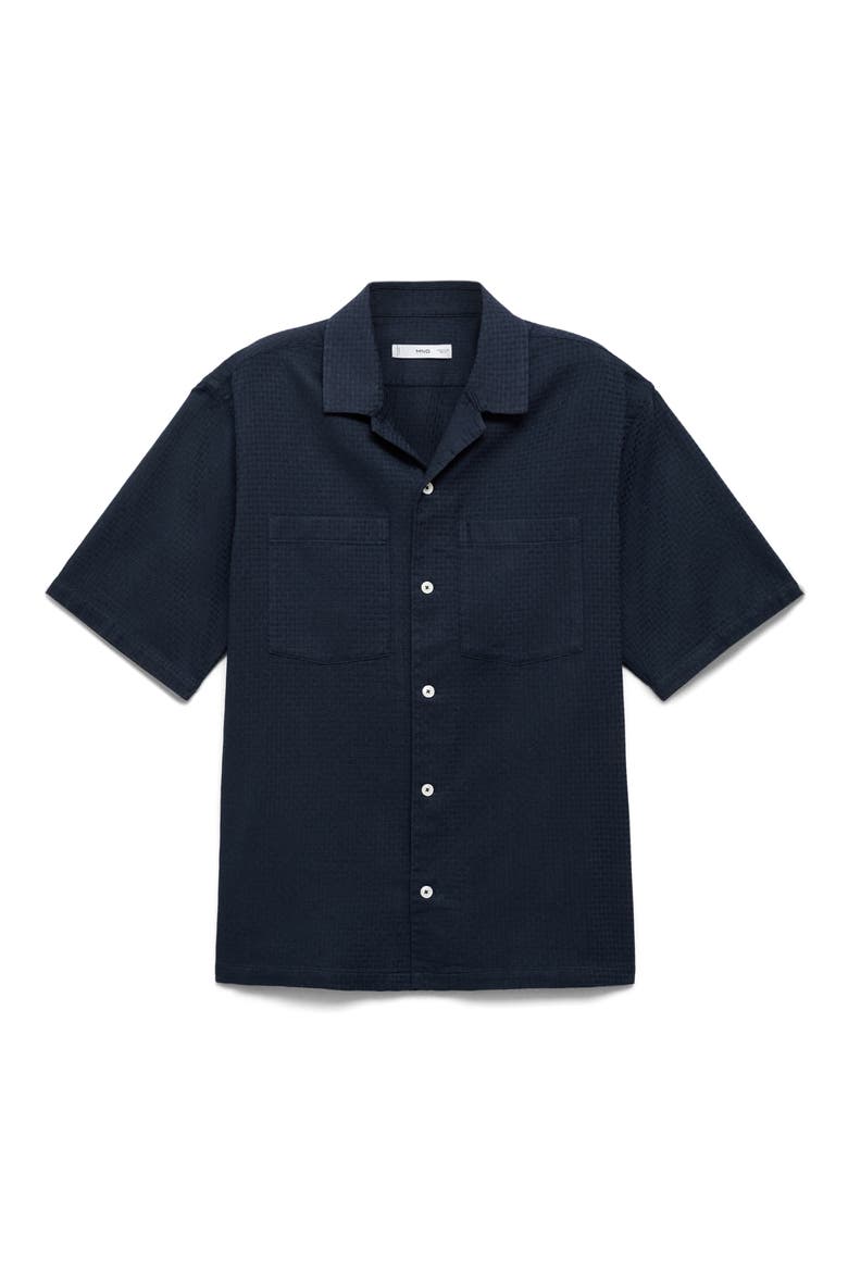 Textured Cotton Bowling Shirt, Alternate, color, DARK NAVY