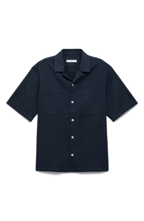 Mango Textured Cotton Bowling Shirt In Blue