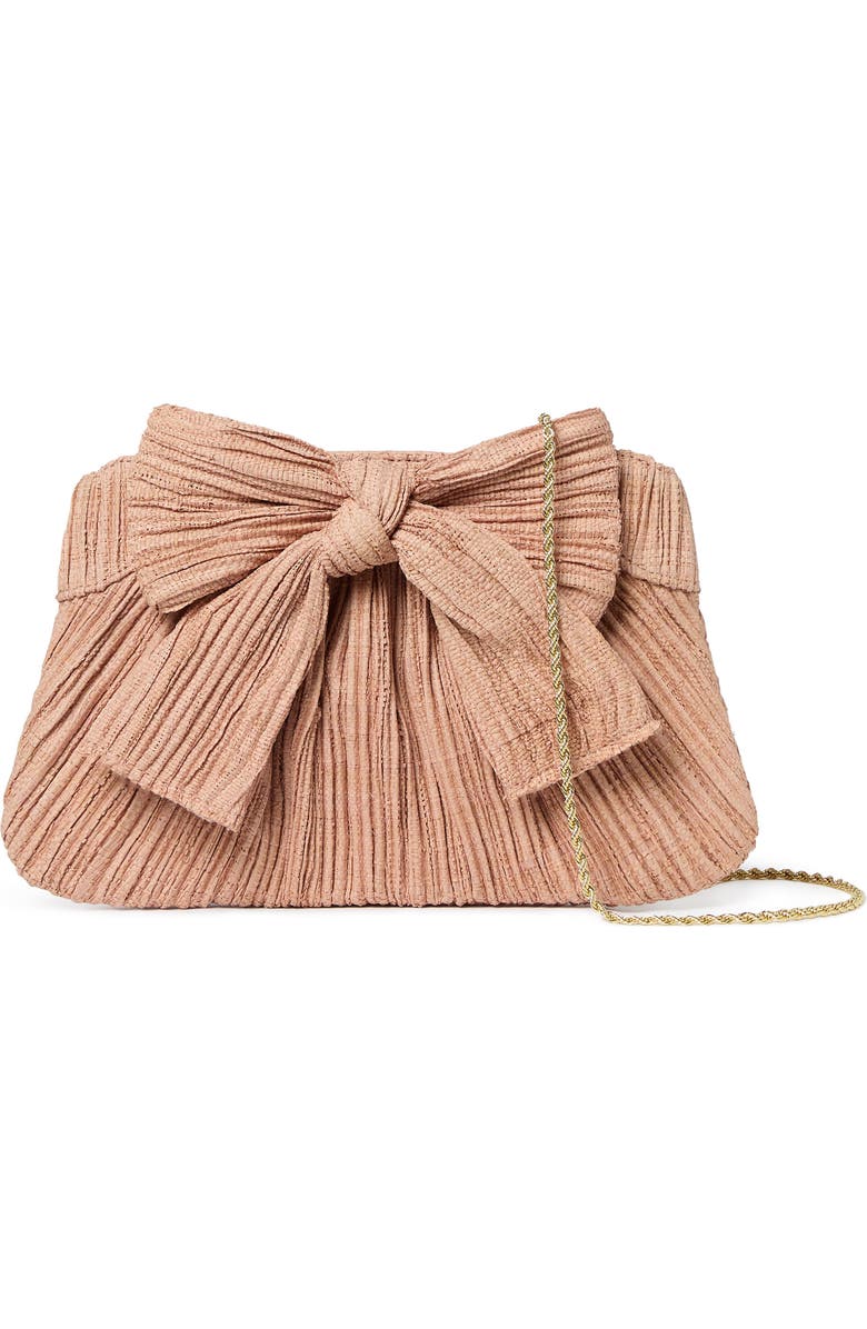 Loeffler Randall Rayne Raffia Pleated Bow Clutch, Main, color, Blush