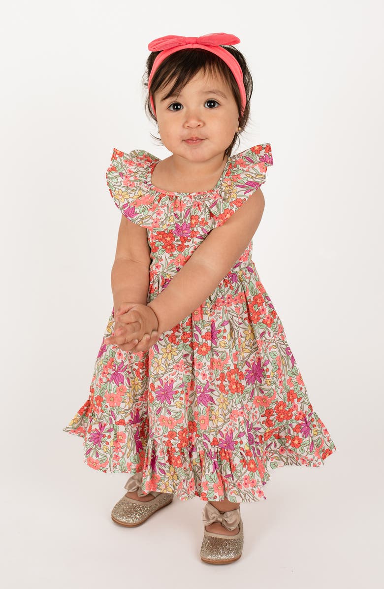 Popatu Ruffle Flounce Floral Print Dress, Main, color, Rainbow