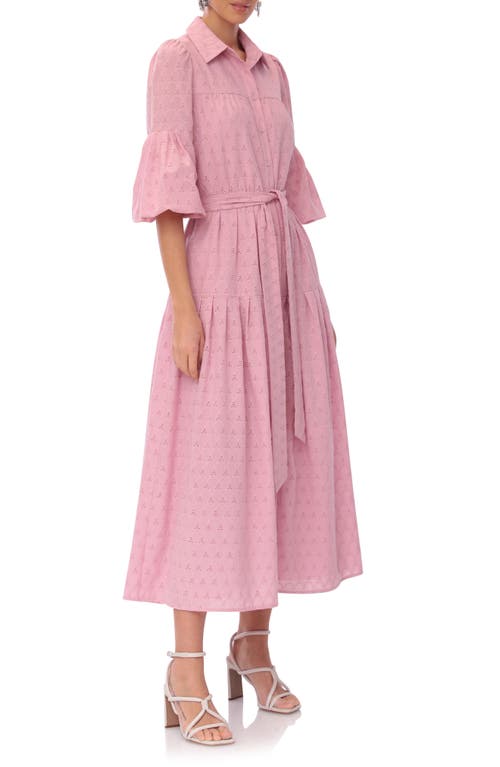 Avec Les Filles Eyelet Tie Waist Shirtdress In Rose