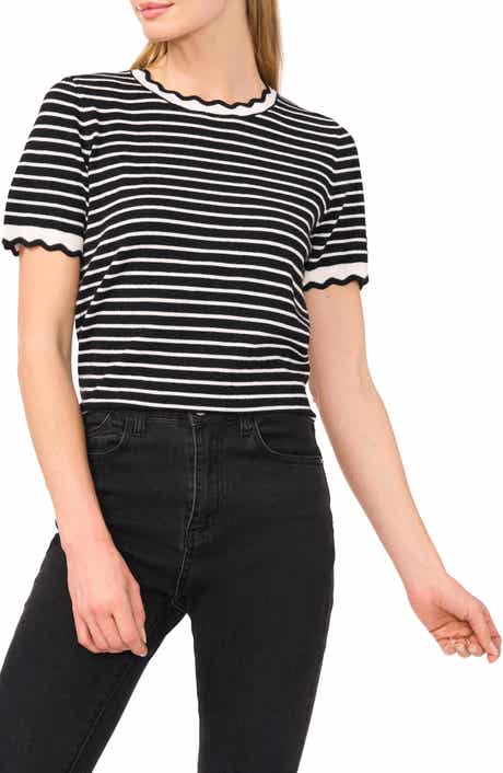 CeCe Stripe Scallop Neck Sweater