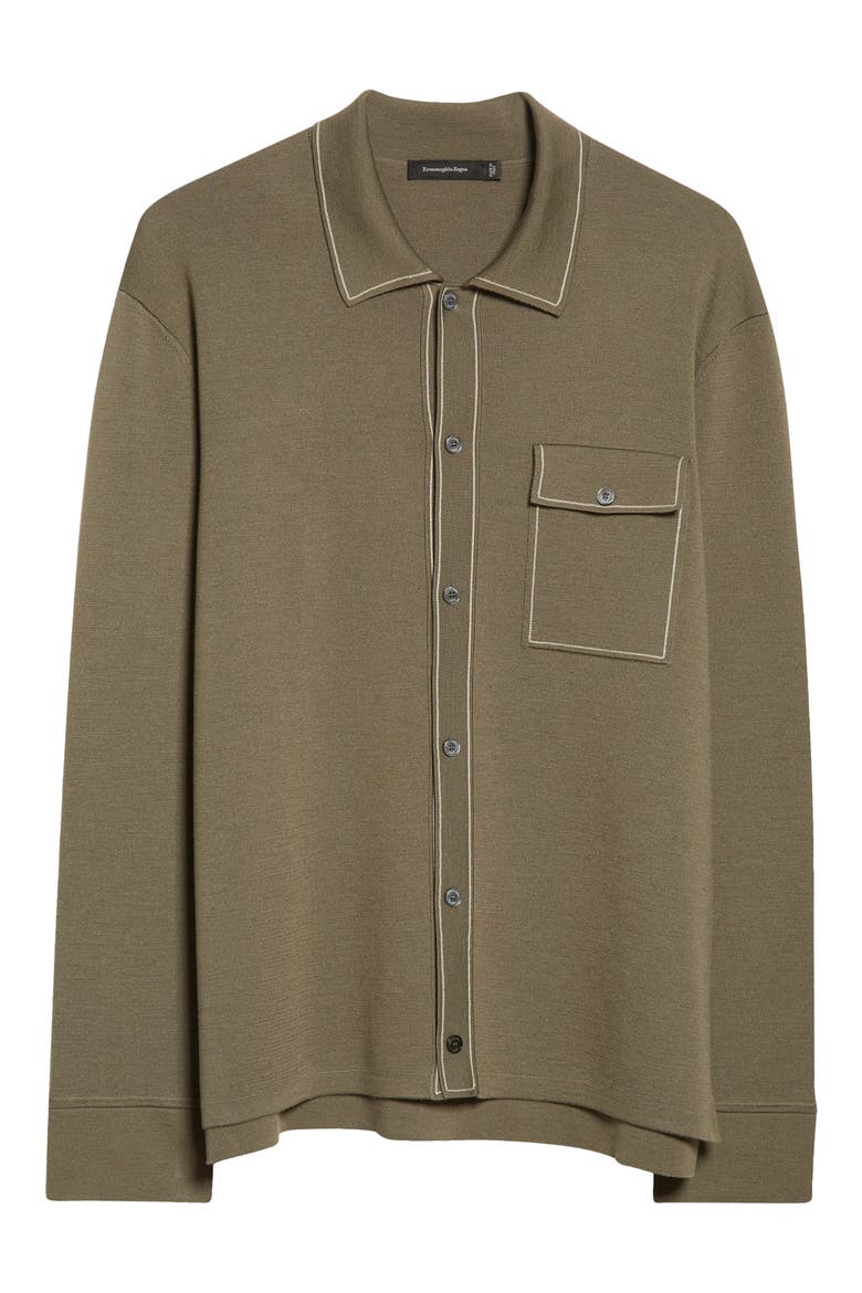 Wool & Silk Long Sleeve Polo, Alternate, color, MID GREEN SOLID