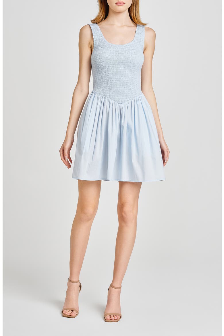 Dana Smock Bodice Stretch Cotton Minidress, Main, color, BLUE