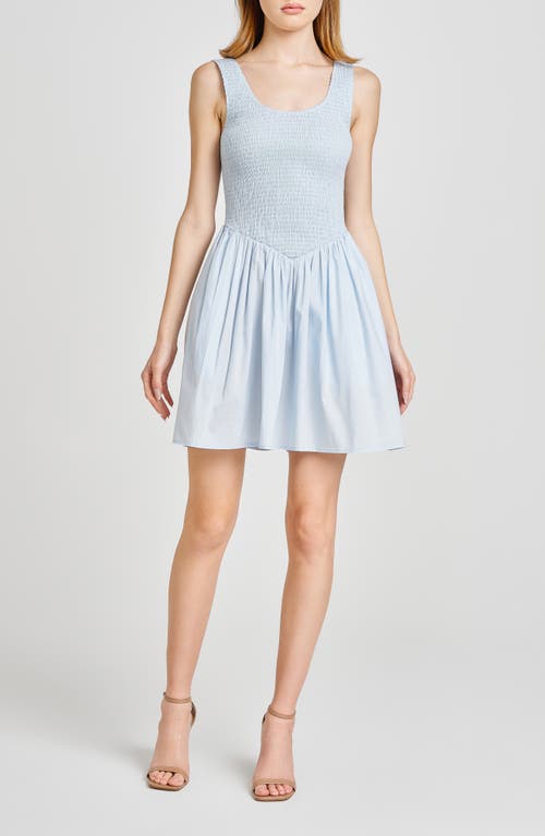 Wayf Dana Smock Bodice Stretch Cotton Minidress In Blue