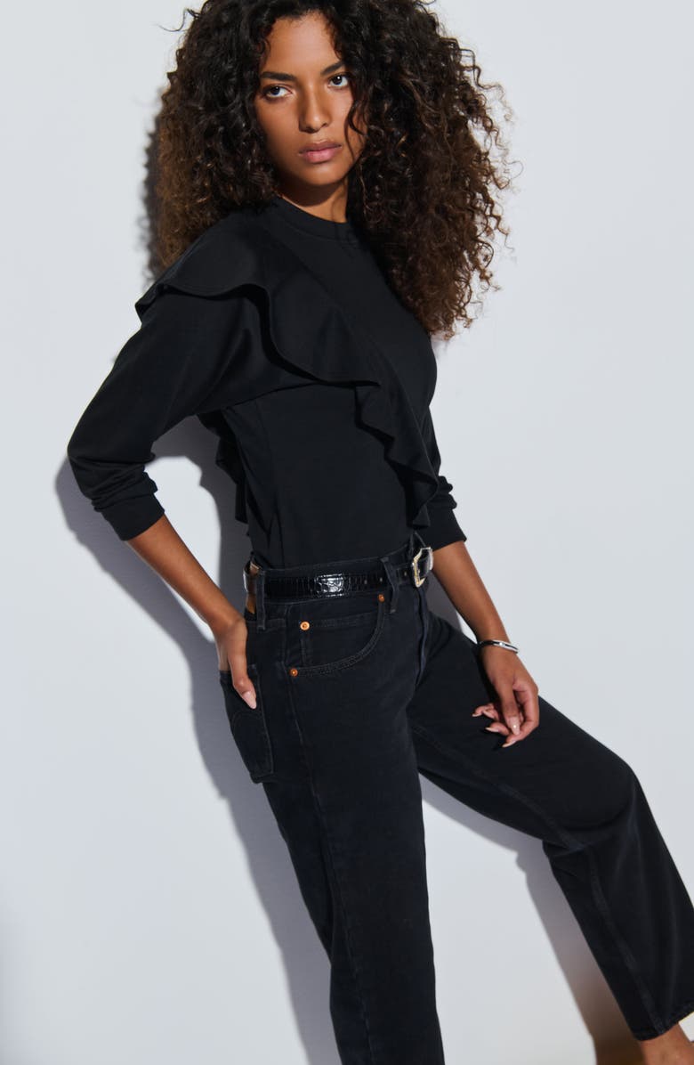 Nation LTD Farrah Ruffle Long Sleeve Top, Alternate, color, Jet Black