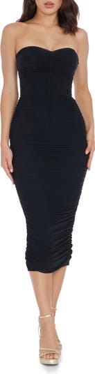 Heather Center Ruched Strapless Body-Con Dress