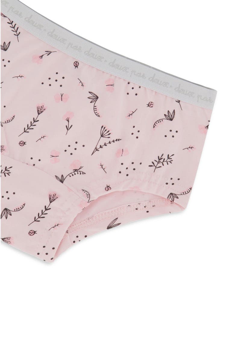 Deux par Deux Girl's Printed Organic Cotton Boyshort Panty Small Pink Flowers On Pale Pink Background, Alternate, color,
