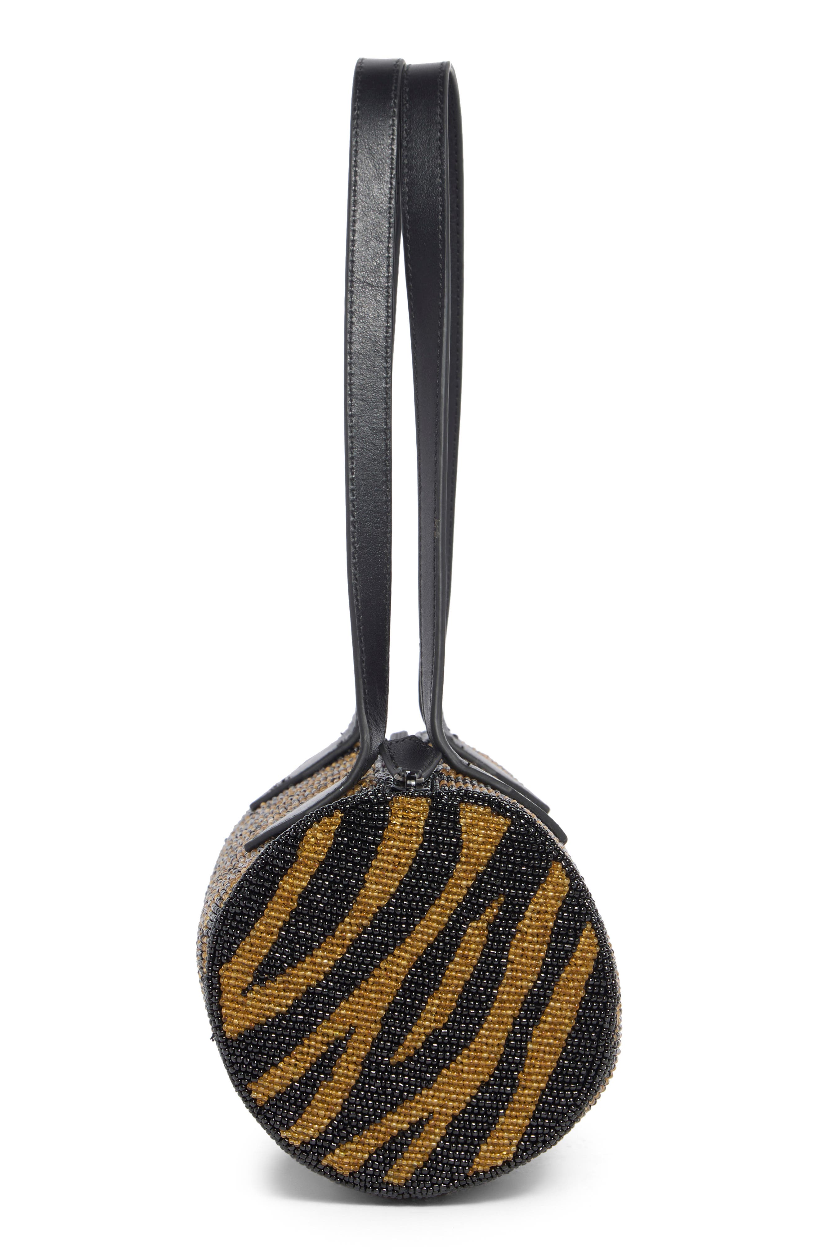 Reformation Aurora Beaded Baguette Shoulder Bag, Alternate, color, Bronze Black Zebra Beaded