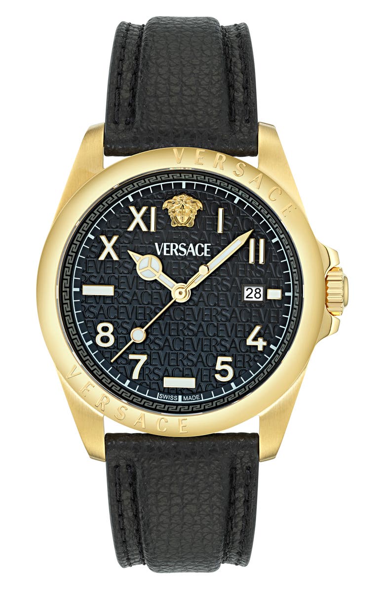 Versace Anteo Leather Strap Watch, 41mm, Main, color, 