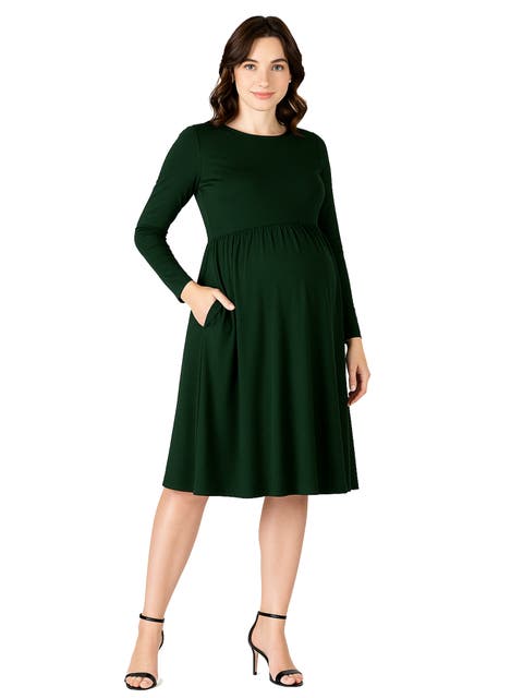 Maternity Midi Length Fit and Flare Pocket Dress