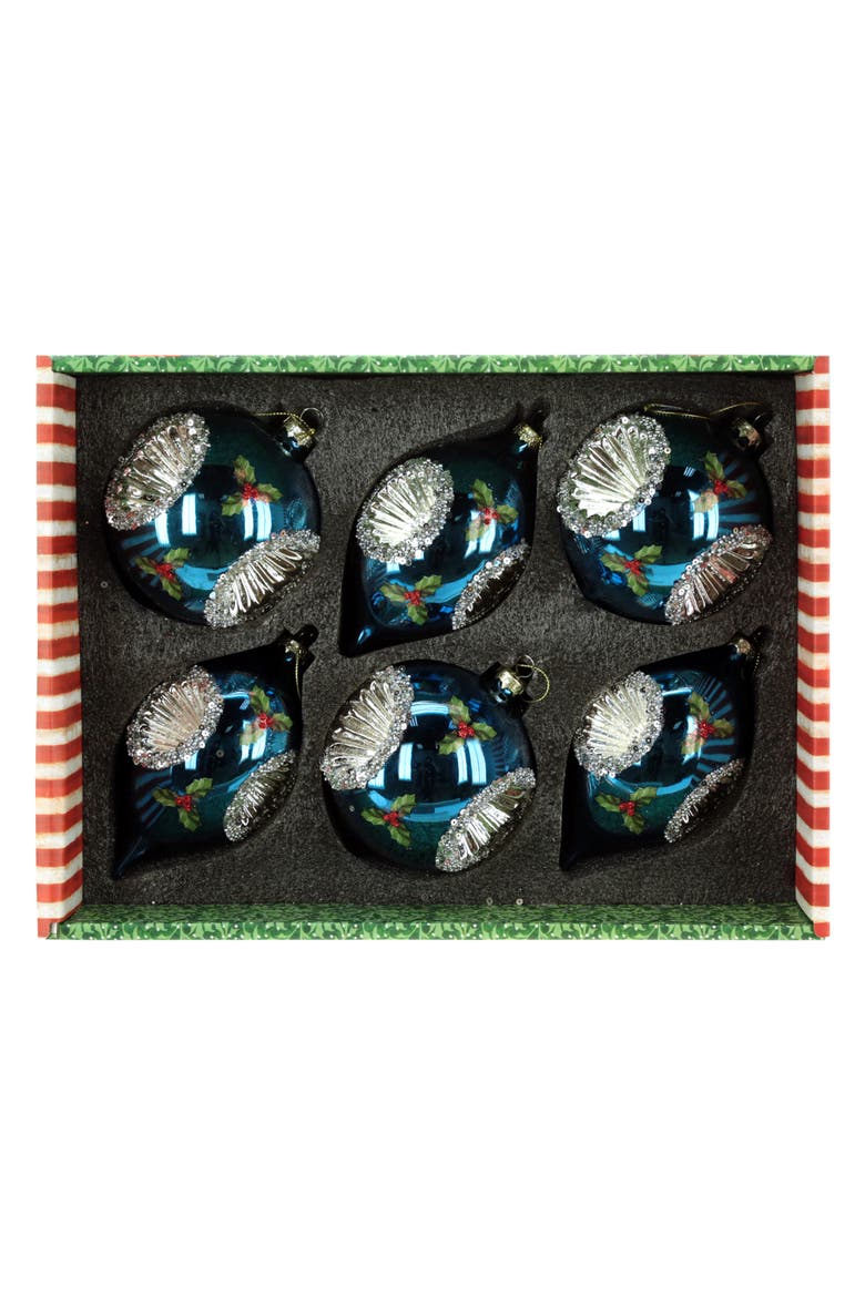 Holly Silver Sparkle Ornament, Box of 6, Alternate, color, Royal Blue