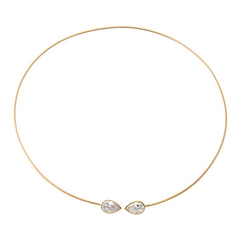 Lab Grown Diamond Double Bezel Pear Collar Choker Necklace 14K
